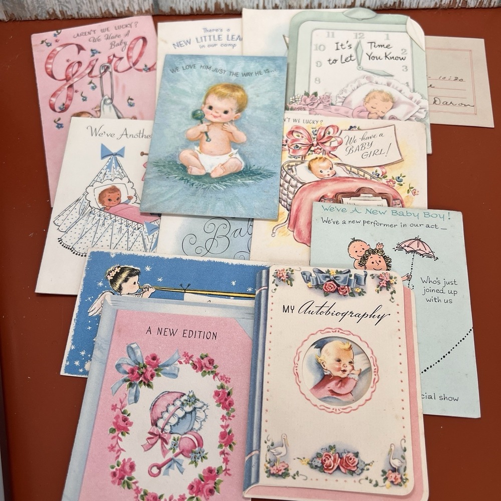 Lot of 12 Vintage 1950's 60's Baby Birth Certificate Greeting Cards Ephemera